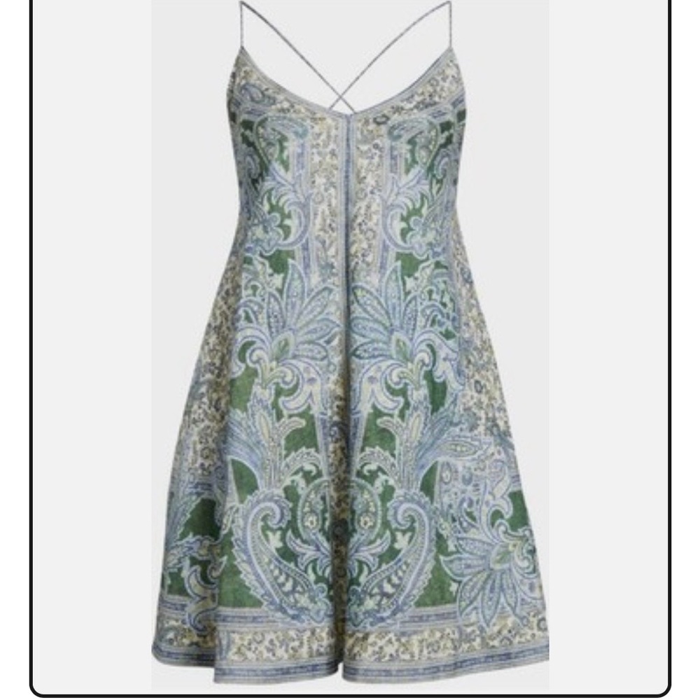 Zimmermann Green and Blue Paisley Slip Mini Dress
